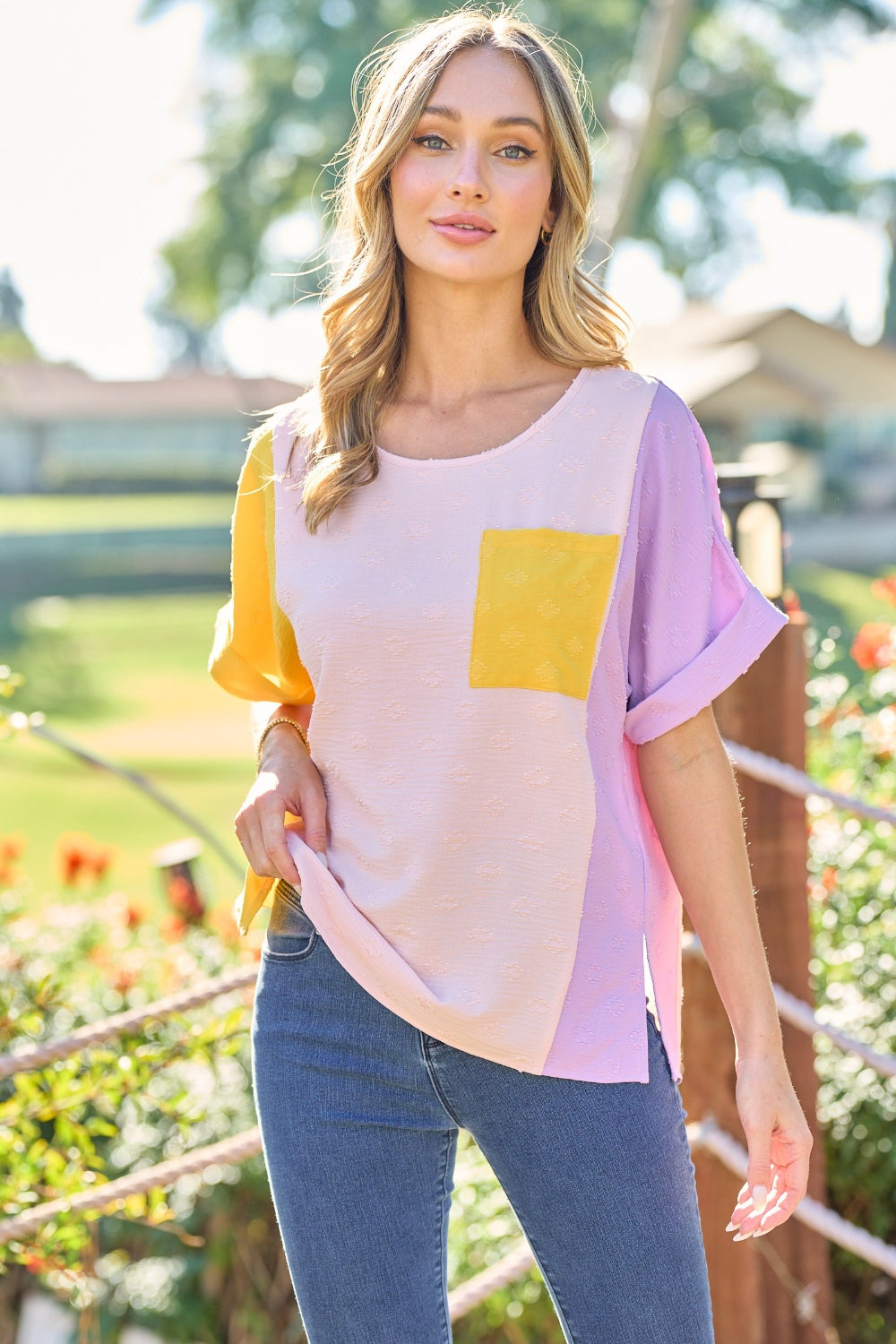 Hailey & Co Color Block Short Sleeve Top