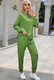 Solid Top and Drawstring Pants Lounge Set