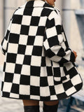 Double Take Checkered Button Front Coat with Pockets