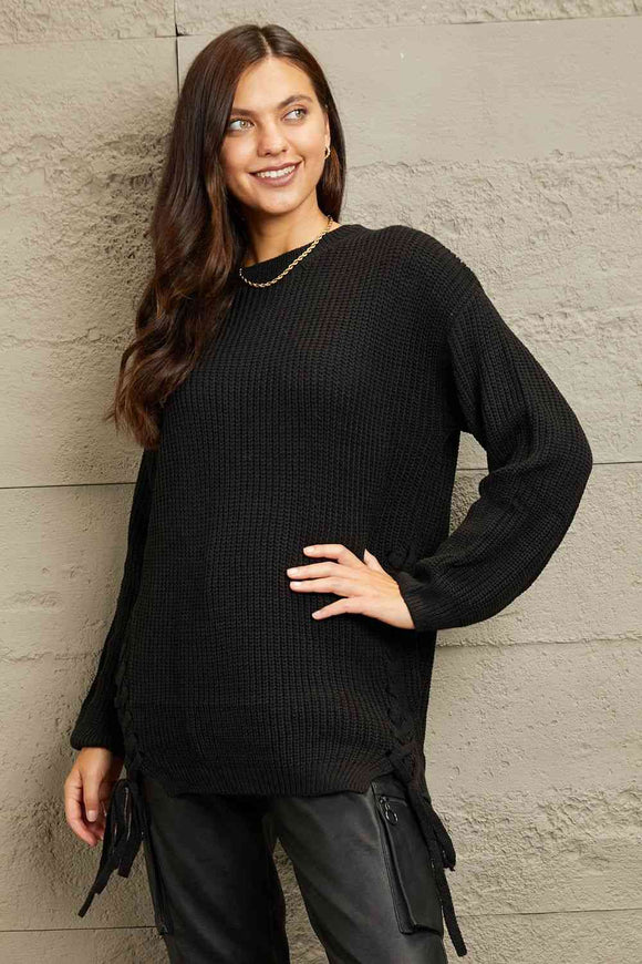 e.Luna Lace-up Tunic Sweater