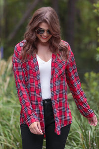 Aaron Plaid Button Top