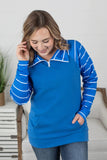 Blue Striped Short Zip Pullover Sweatshirt