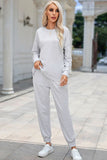 Solid Top and Drawstring Pants Lounge Set