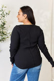 Culture Code Ribbed Round Neck Long Sleeve Top