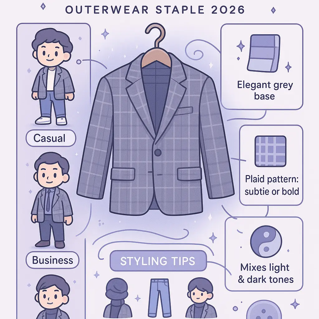 grey plaid blazer - Outerwear